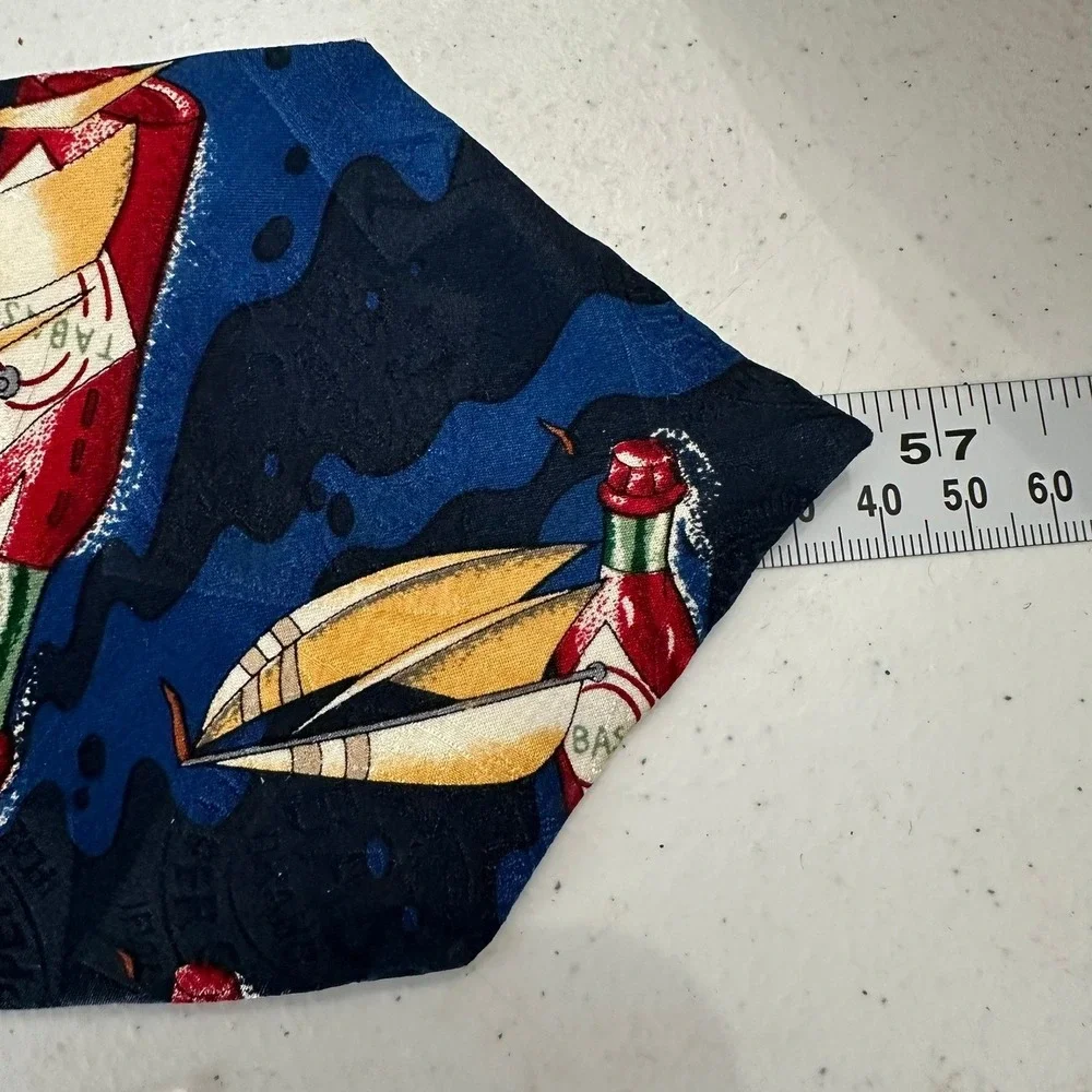 Tabasco Mens Silk Necktie Navy Blue Sailboat Hot Sauce Novelty Made in USA